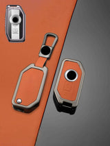 BMW Motorcycle Key Fob Cover with Leather & Metal Frame