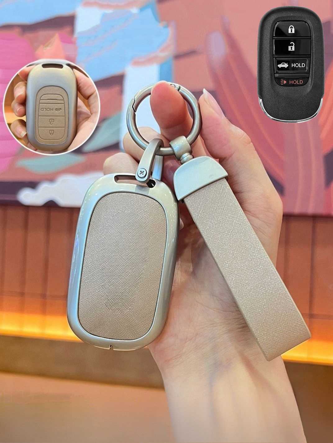 Honda Key Fob Cover with Leather & Metal Frame