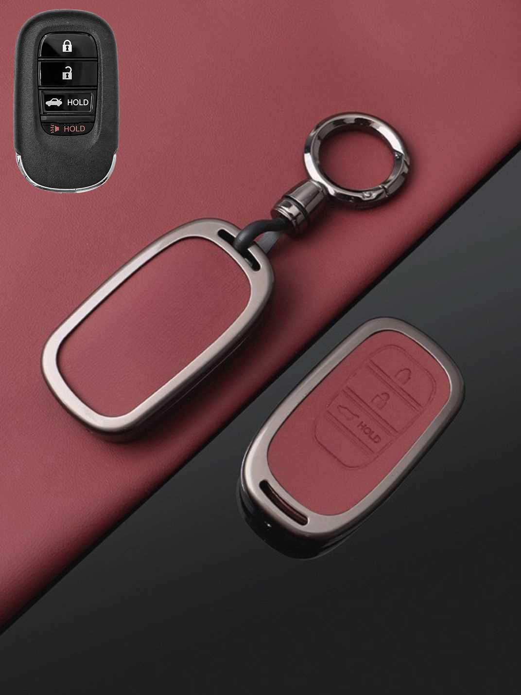 Vintage Leather Metal Alloy Honda Key Cover