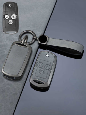 Vintage Leather Metal Alloy Honda Key Cover