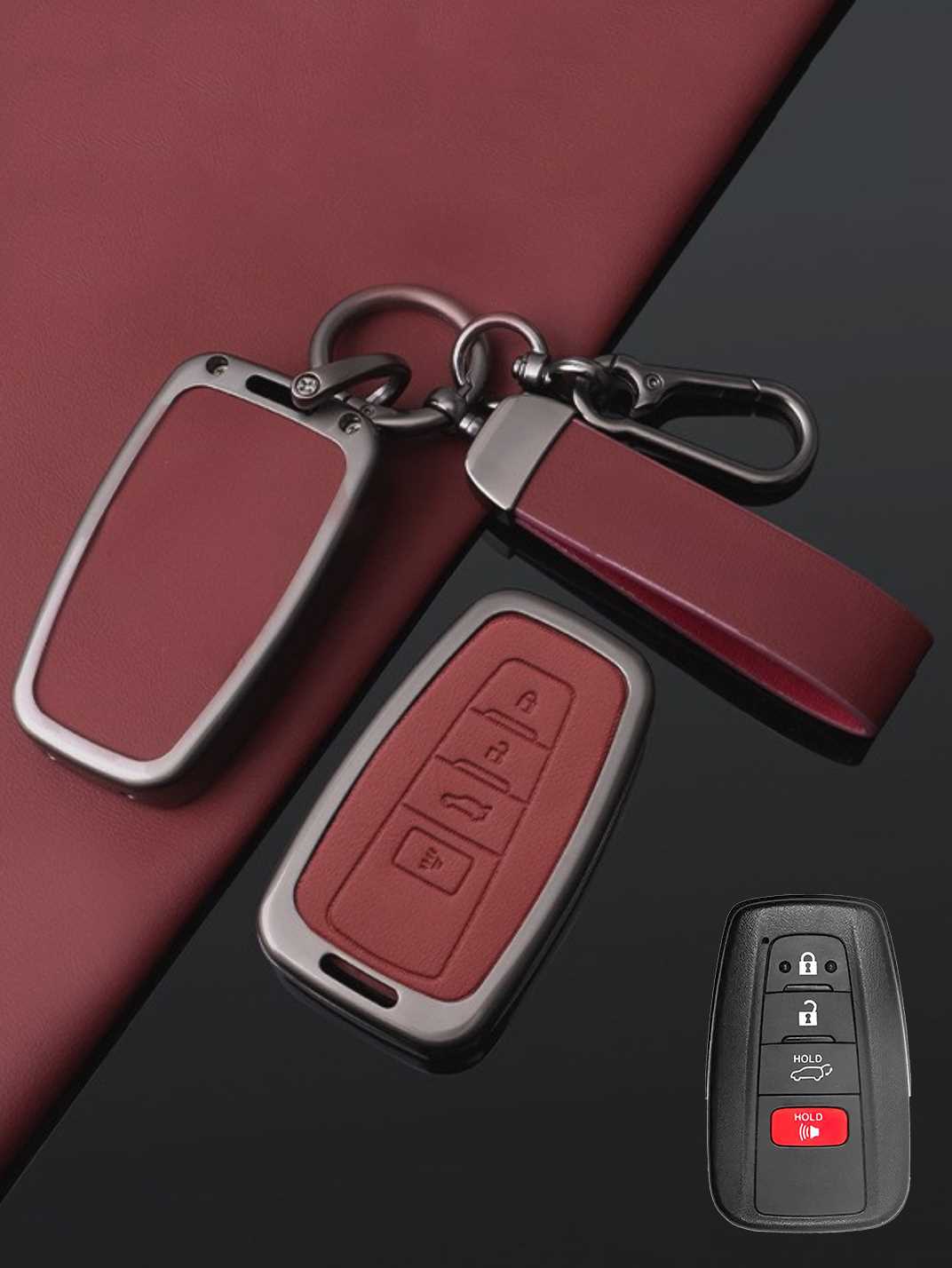 Toyota Key Fob Cover with Leather & Metal Frame