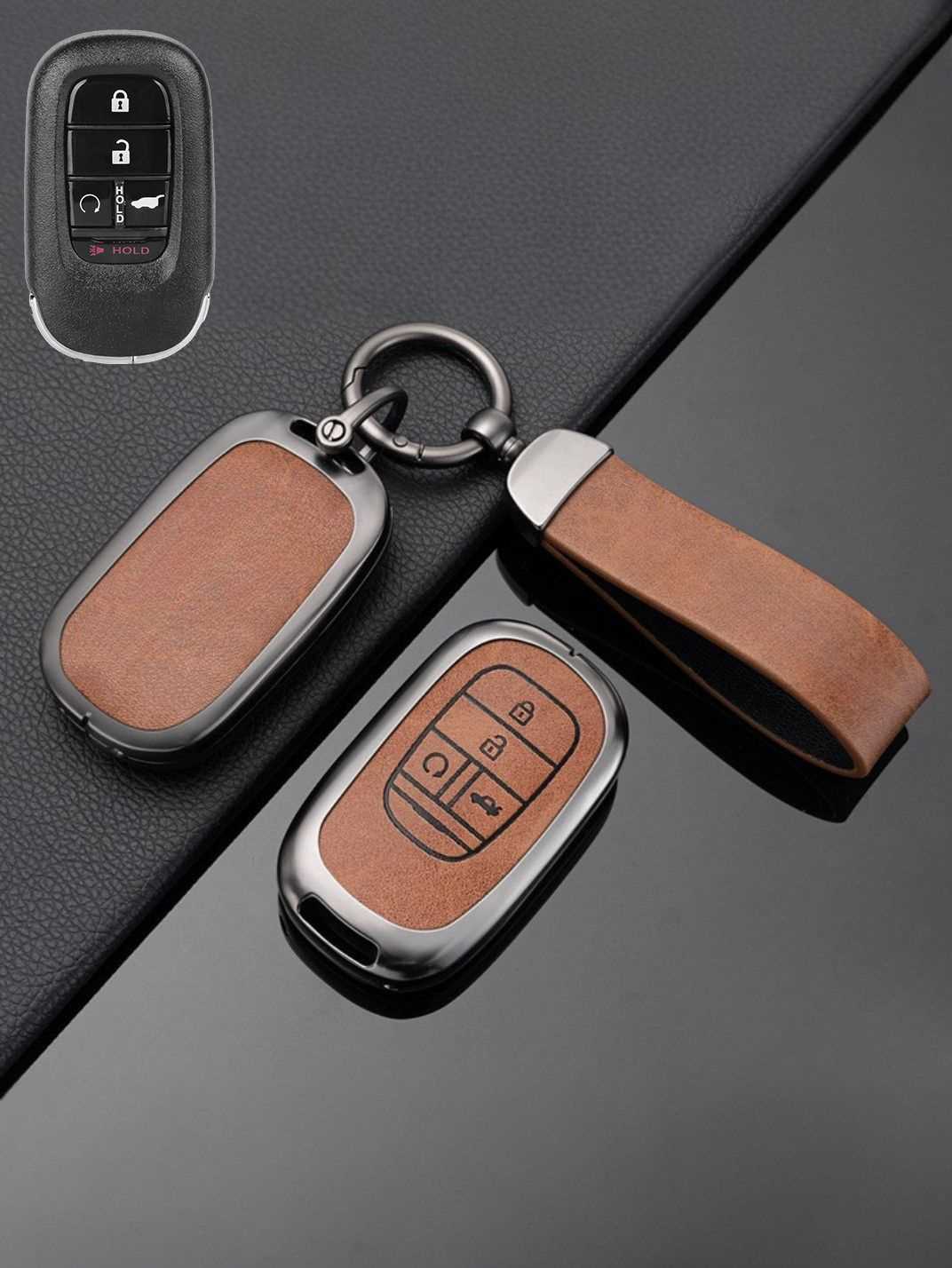 Honda Key Genuine Leather & Metal Frame