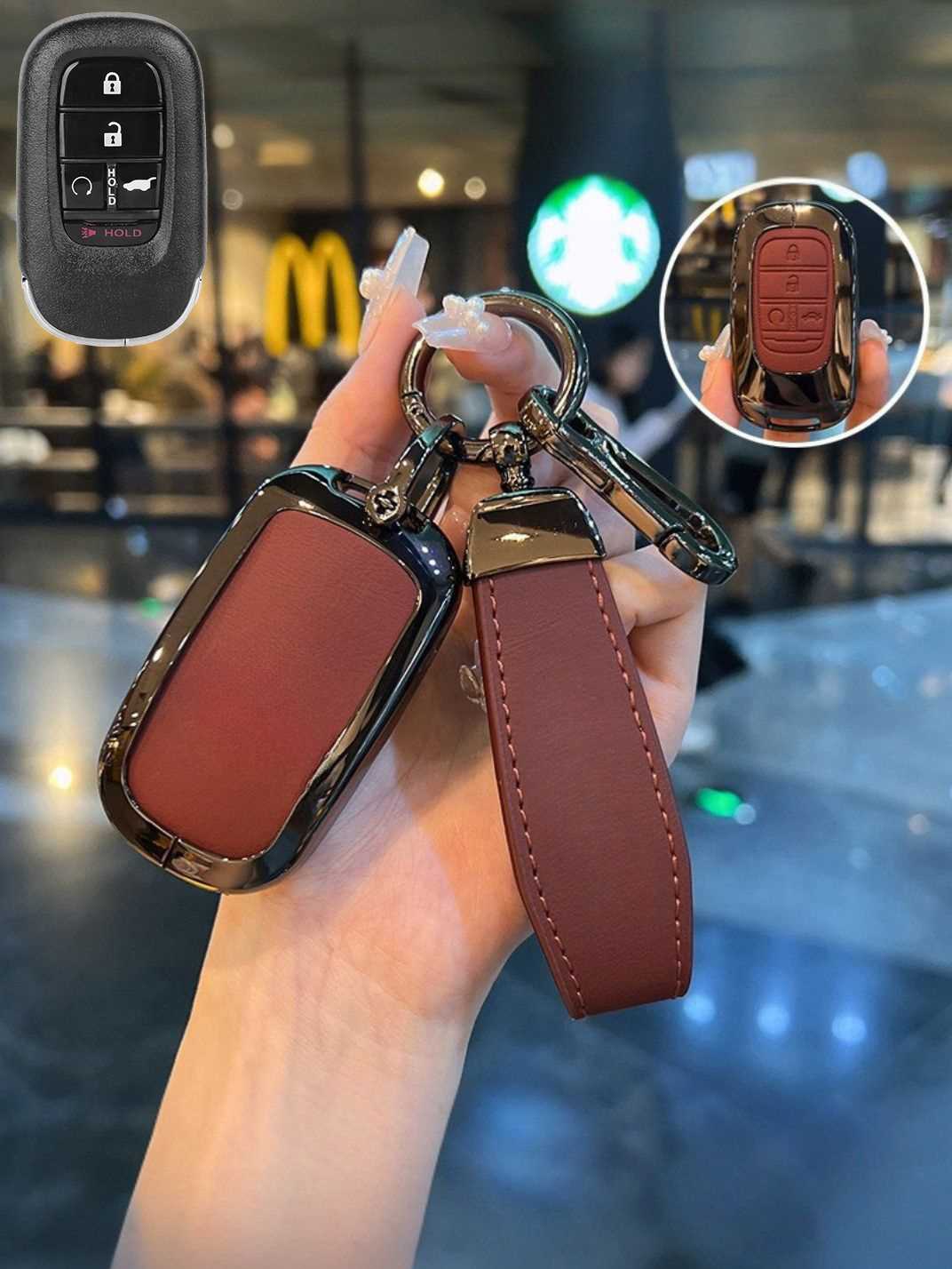 Vintage Leather Metal Alloy Honda Key Cover