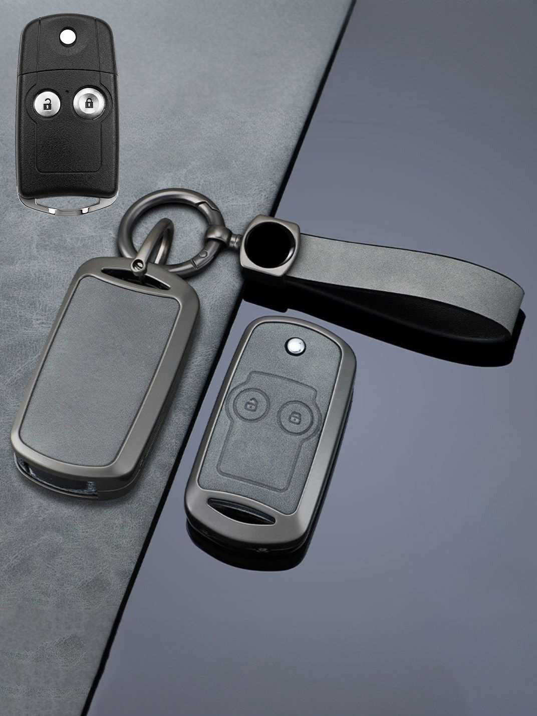 Vintage Leather Metal Alloy Honda Key Cover