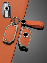 BMW Motorcycle Key Fob Cover with Leather & Metal Frame