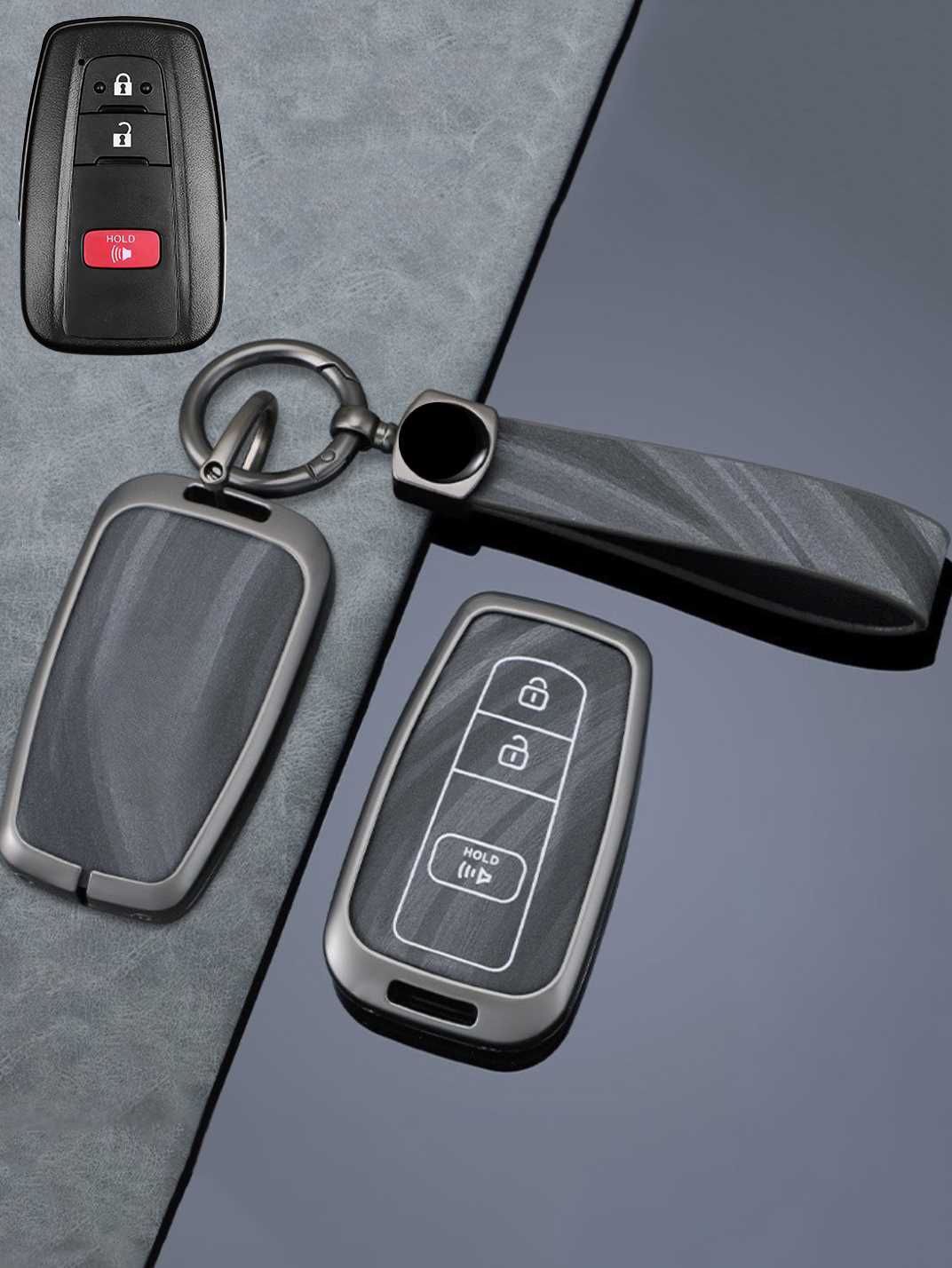 Vintage Leather Metal Alloy Toyota Key Cover