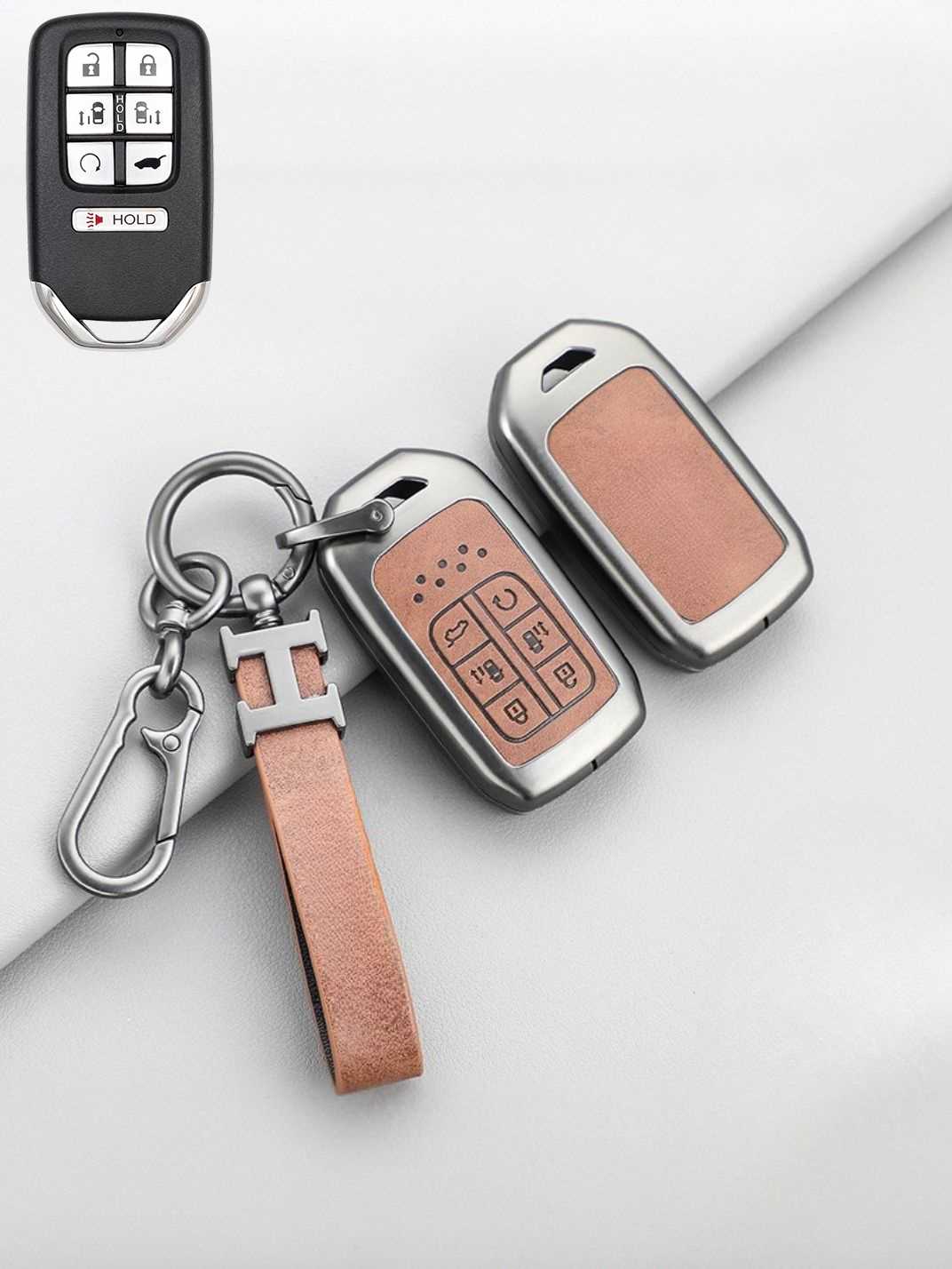 Vintage Leather Metal Alloy Honda Key Cover