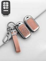 Vintage Leather Metal Alloy Honda Key Cover