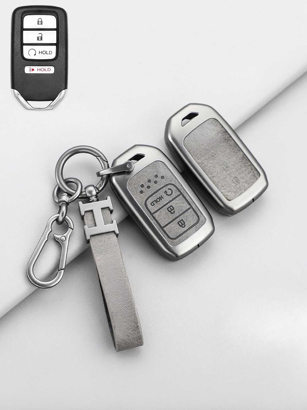 Vintage Leather Metal Alloy Honda Key Cover