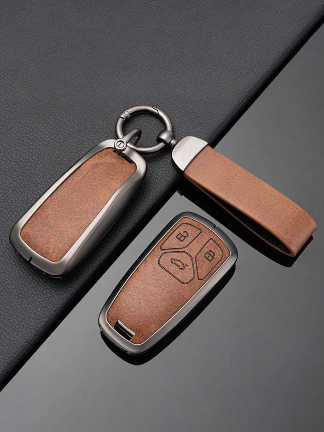 Audi Key Genuine Leather & Metal Frame Cover