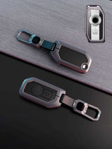 BMW Motorcycle Key Fob Cover with Leather & Metal Frame