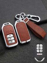 Vintage Leather Metal Alloy Honda Key Cover