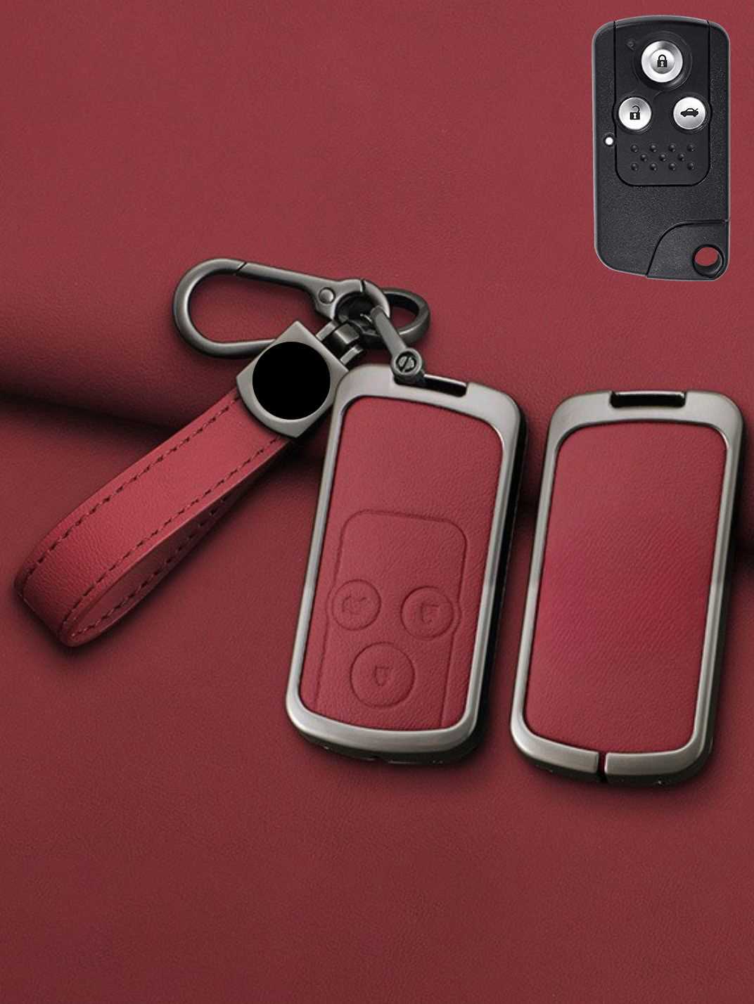 Honda Key Genuine Leather & Metal Frame