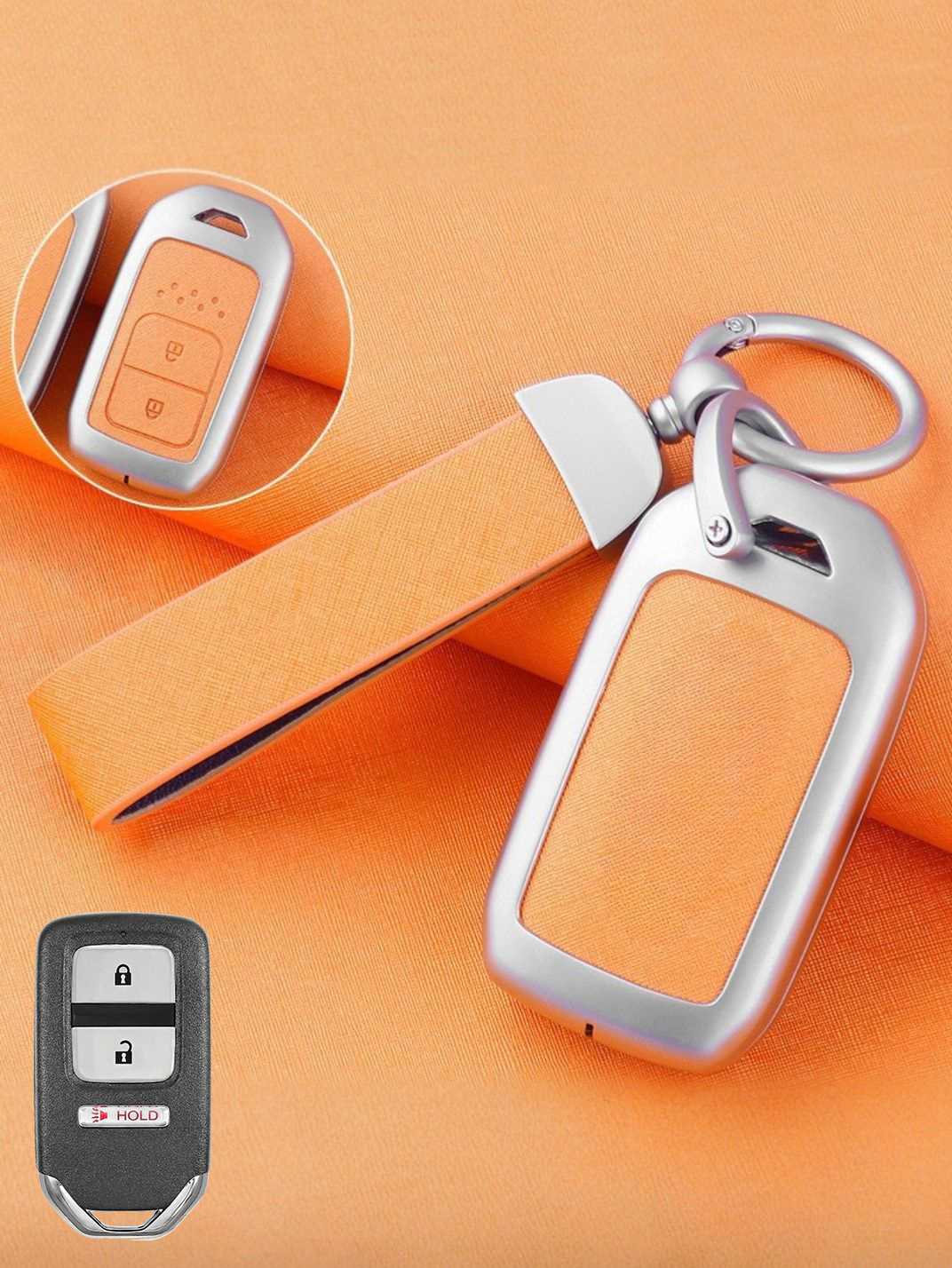 Honda Key Fob Cover with Leather & Metal Frame