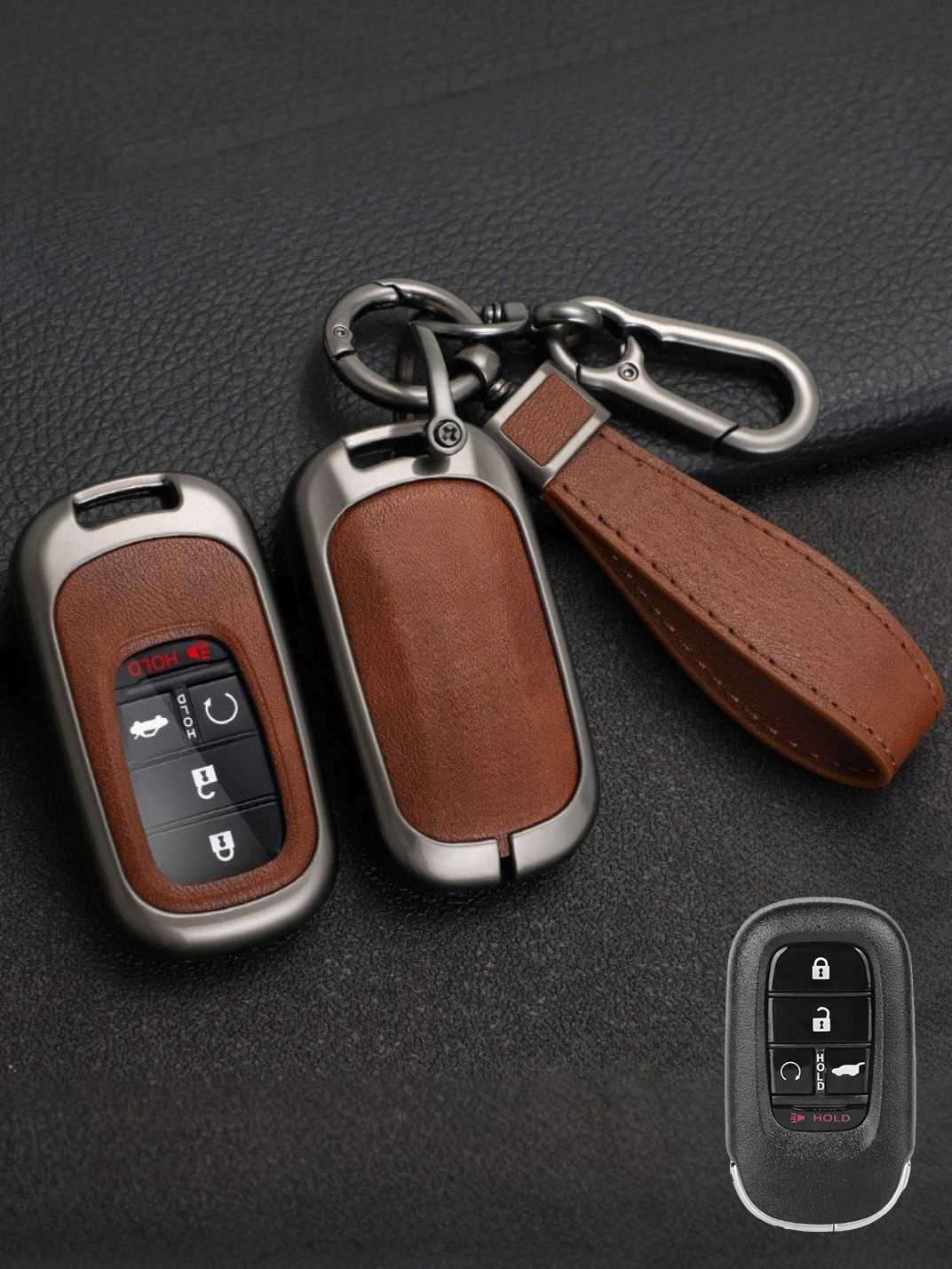 Vintage Leather Metal Alloy Honda Key Cover