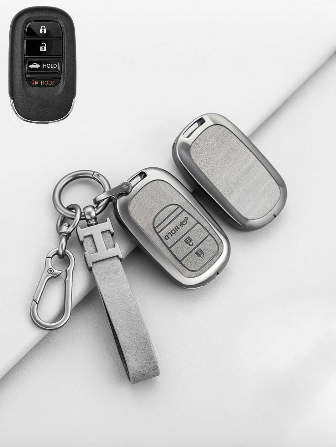 Vintage Leather Metal Alloy Honda Key Cover