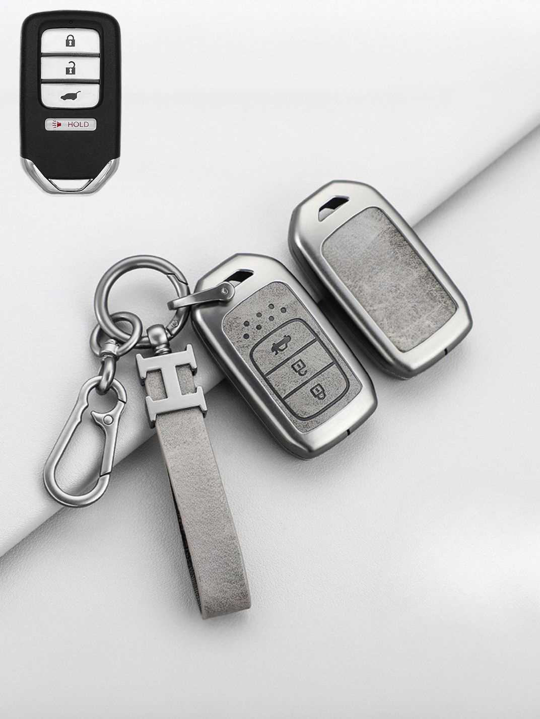 Vintage Leather Metal Alloy Honda Key Cover
