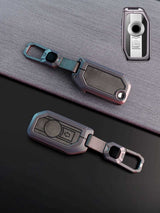 BMW Motorcycle Key Fob Cover with Leather & Metal Frame