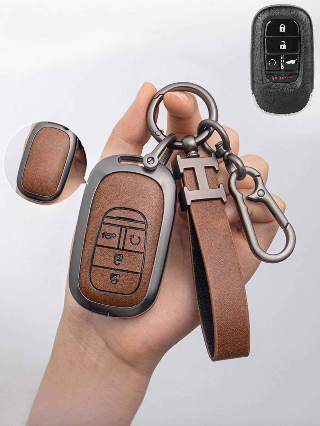Honda Key Fob Cover with Leather & Metal Frame