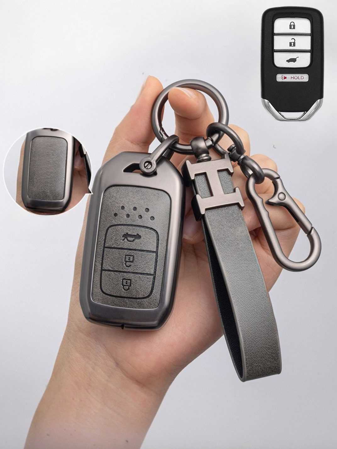 Honda Key Fob Cover with Leather & Metal Frame