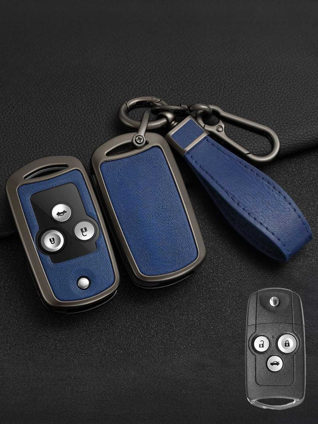 Vintage Leather Metal Alloy Honda Key Cover