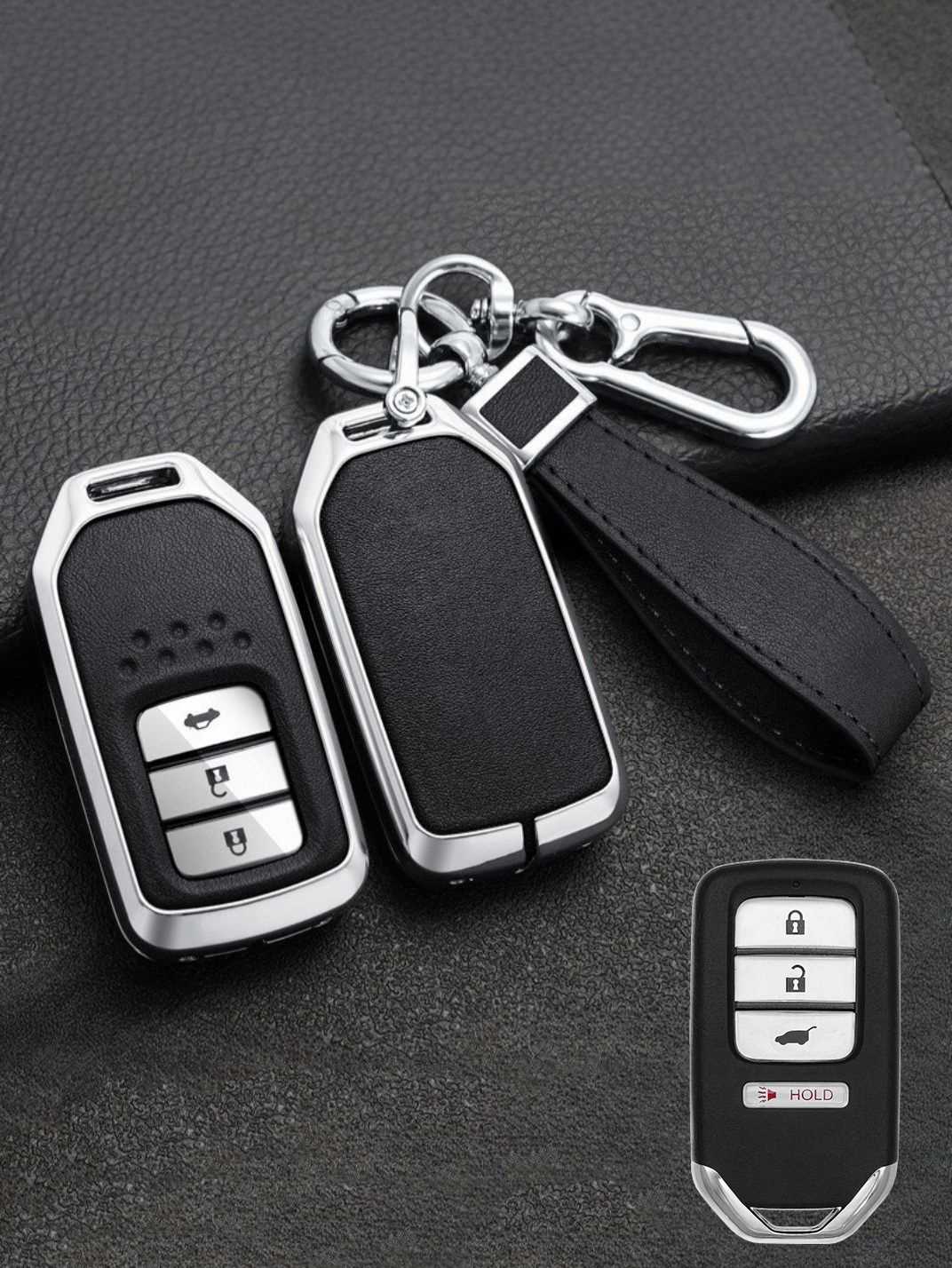 Vintage Leather Metal Alloy Honda Key Cover