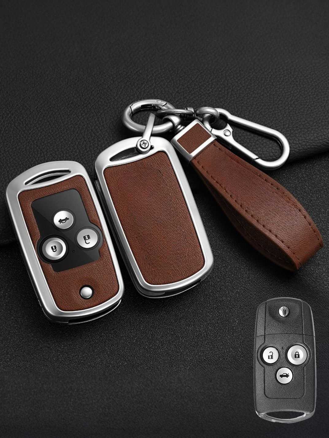 Vintage Leather Metal Alloy Honda Key Cover