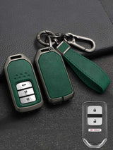 Vintage Leather Metal Alloy Honda Key Cover