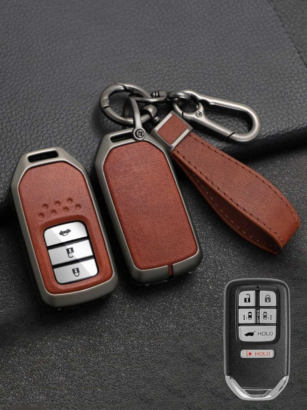 Vintage Leather Metal Alloy Honda Key Cover