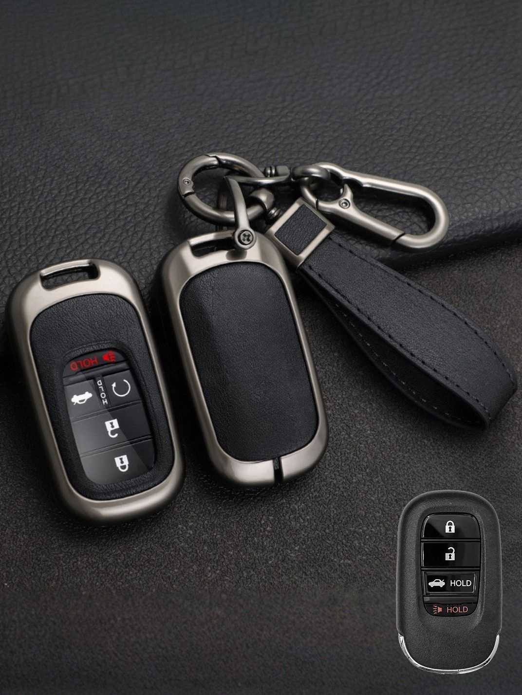 Vintage Leather Metal Alloy Honda Key Cover