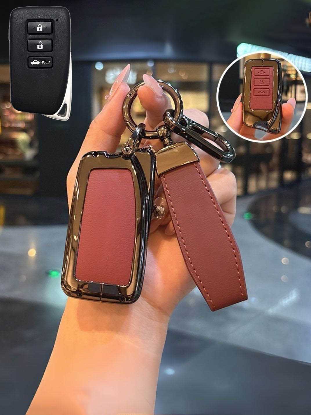 Lexus Key Genuine Leather & Metal Frame