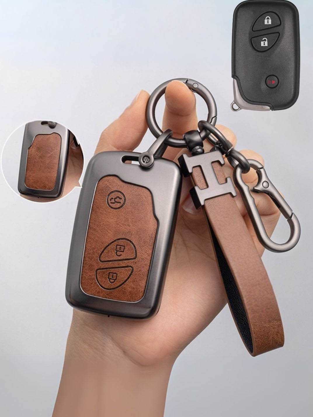 Lexus Key Fob Cover with Leather & Metal Frame