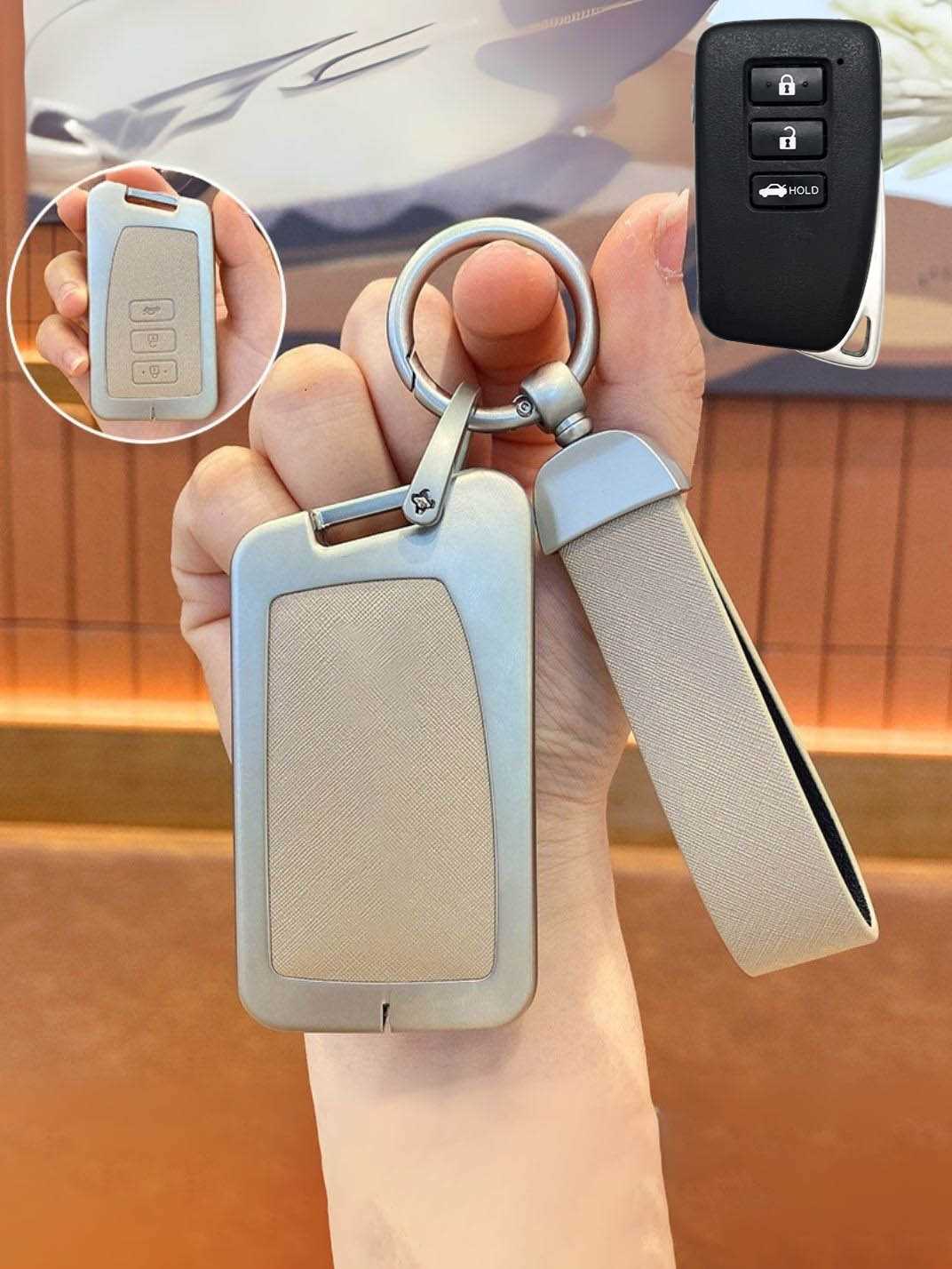 Lexus Key Fob Cover with Leather & Metal Frame