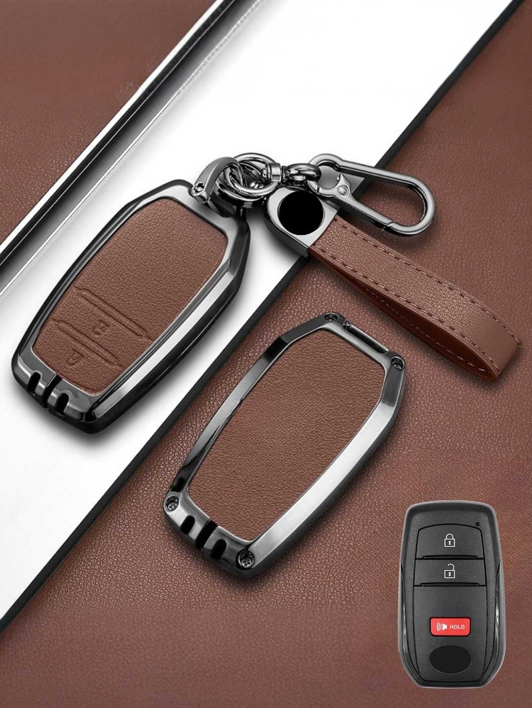 Vintage Leather Metal Alloy Toyota Key Cover