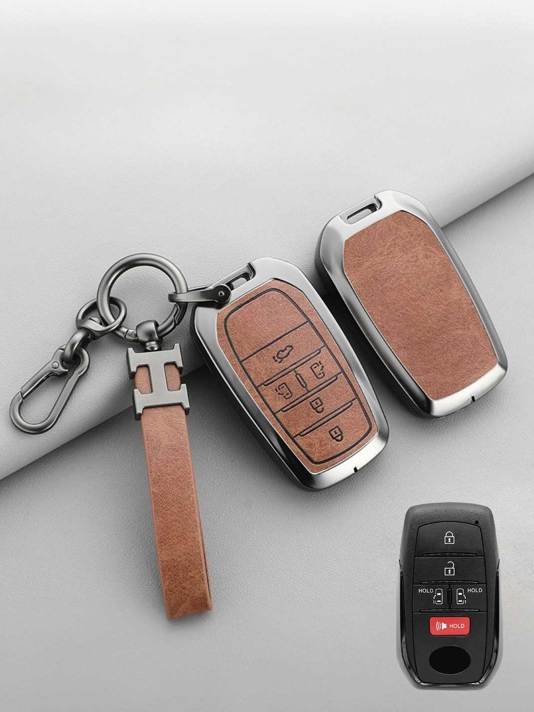 Vintage Leather Metal Alloy Toyota Key Cover