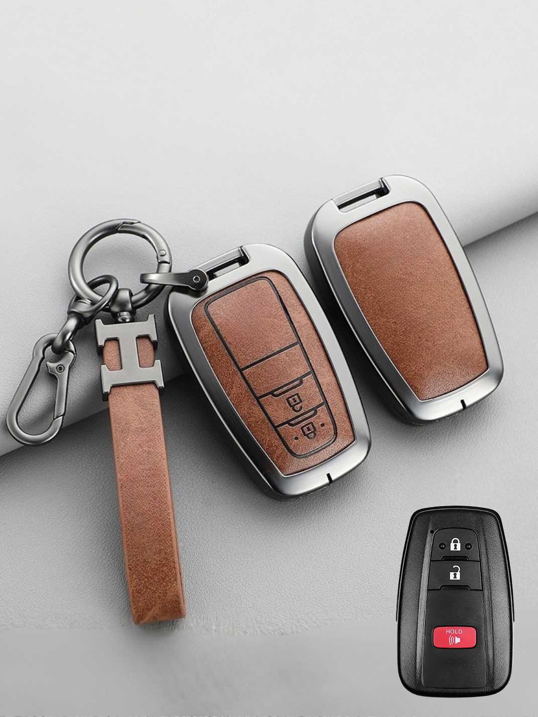 Vintage Leather Metal Alloy Toyota Key Cover