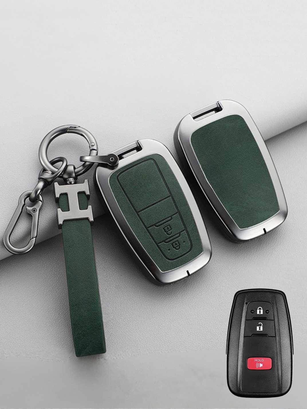 Vintage Leather Metal Alloy Toyota Key Cover
