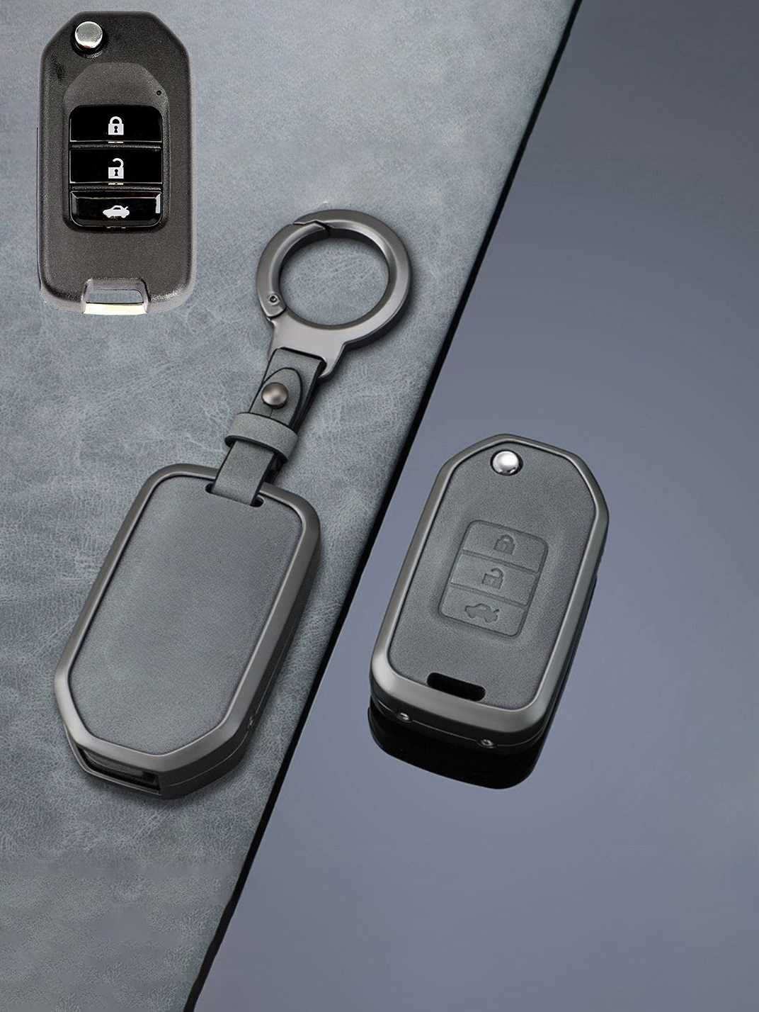 Honda Key Fob Cover with Leather & Metal Frame