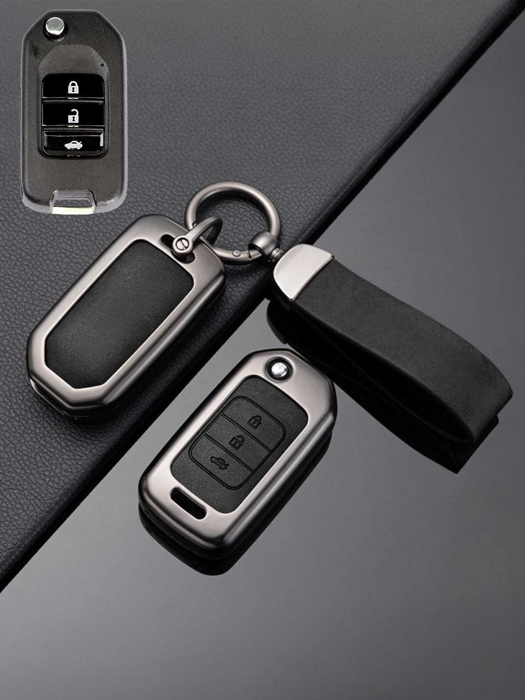 Honda Key Genuine Leather & Metal Frame