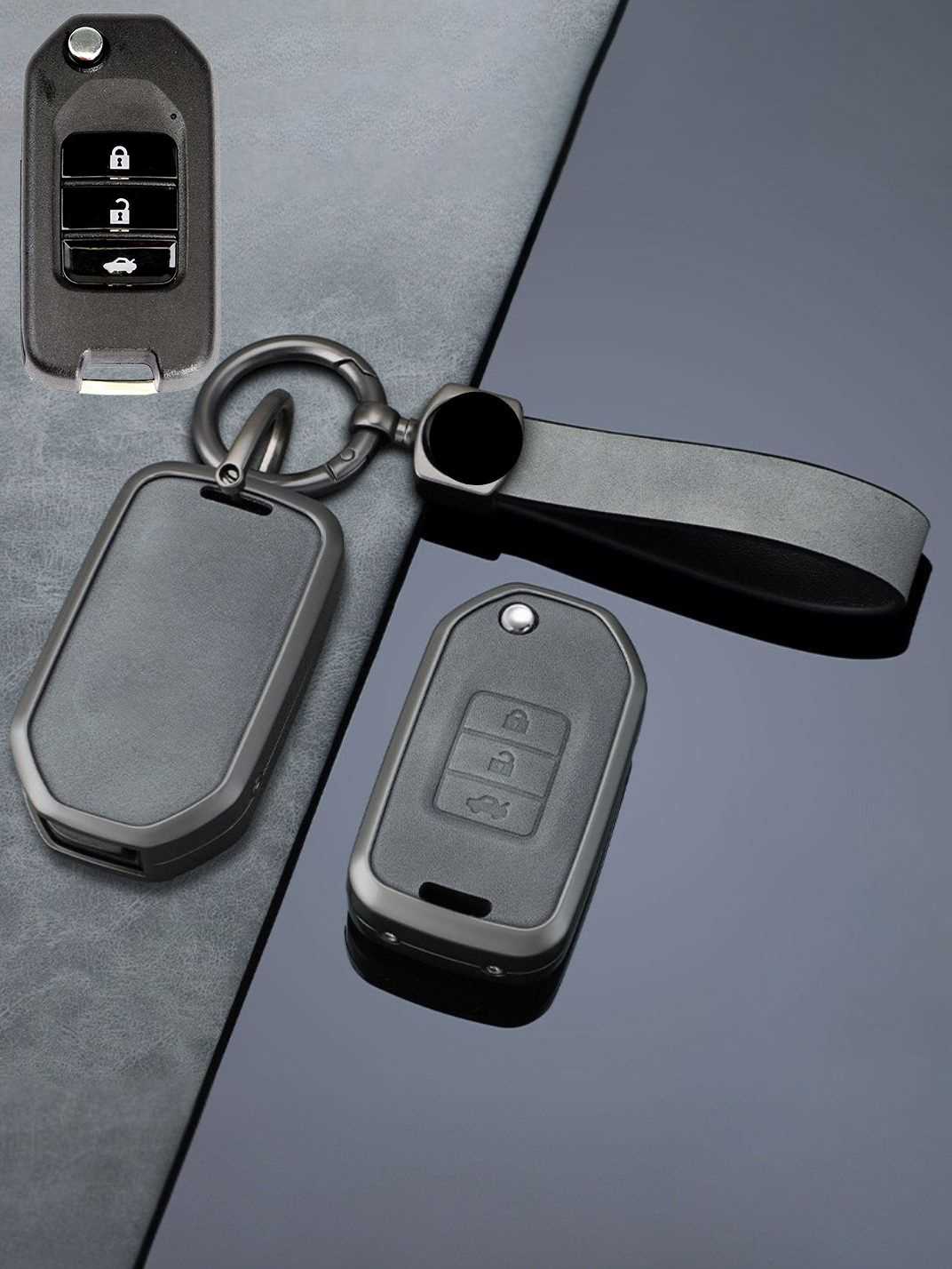 Honda Key Fob Cover with Leather & Metal Frame