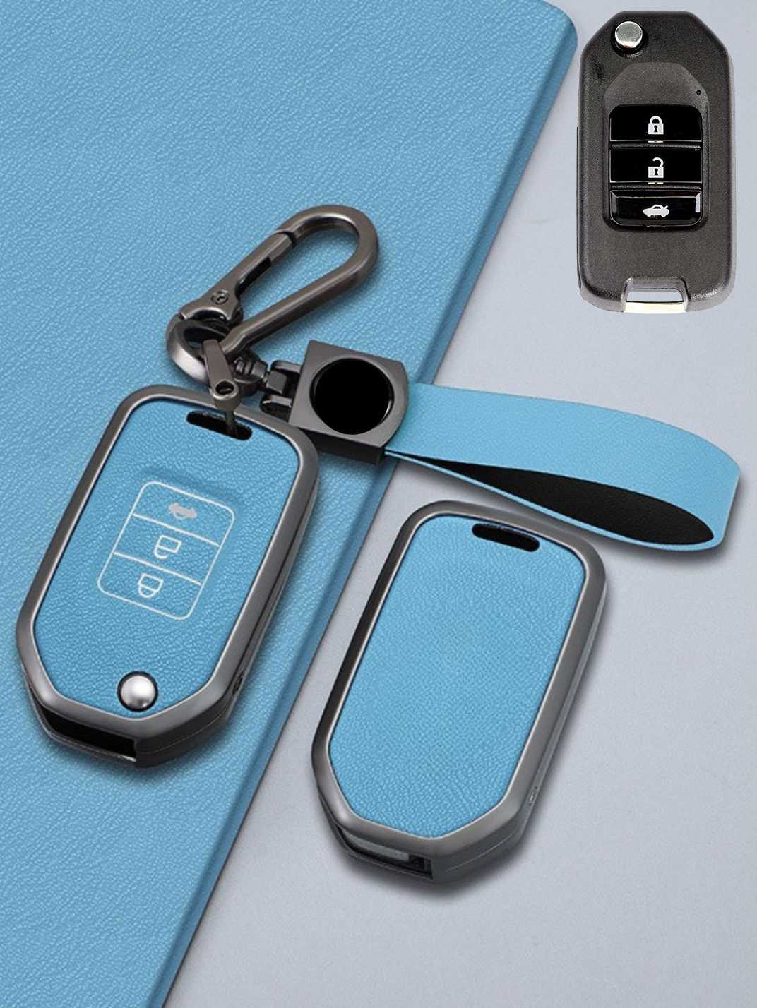 Honda Key Fob Cover with Leather & Metal Frame