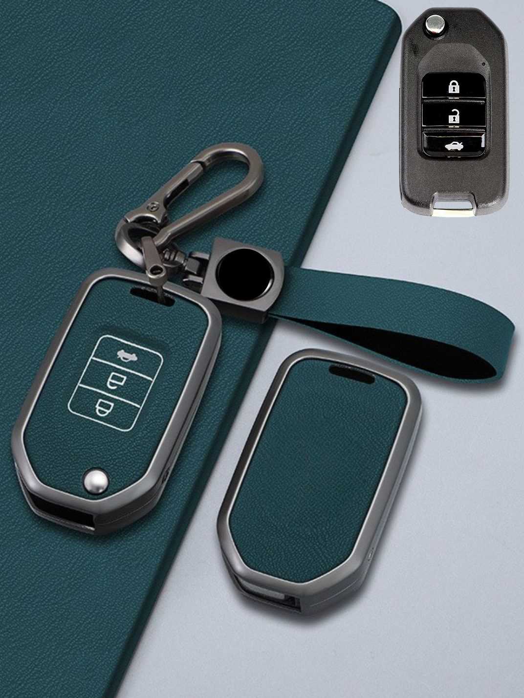 Honda Key Fob Cover with Leather & Metal Frame