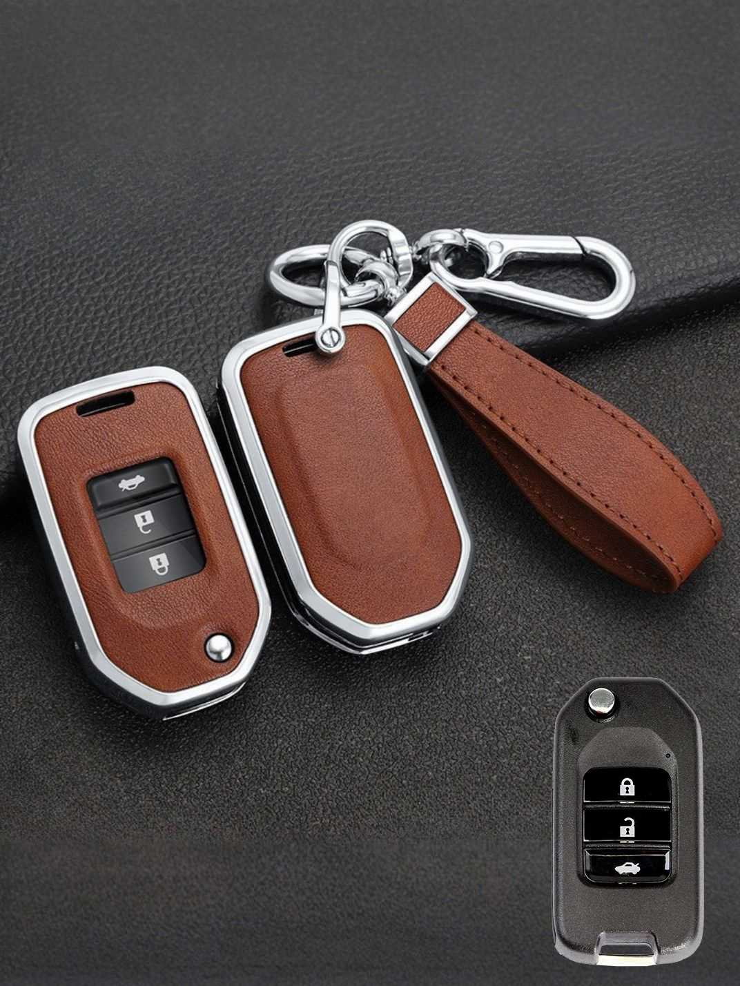 Honda Key Genuine Leather & Metal Frame