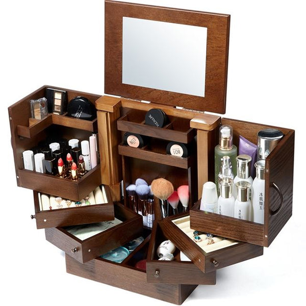 Martoffes™ Wooden Makeup Cosmetic Storage Organizer Box