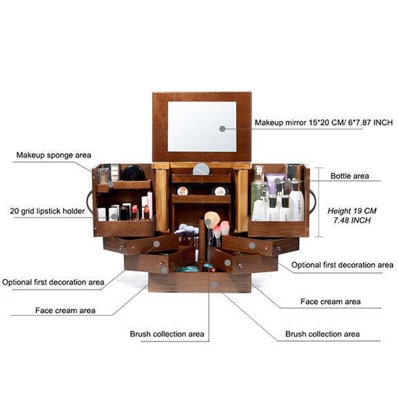 Martoffes™ Wooden Makeup Cosmetic Storage Organizer Box